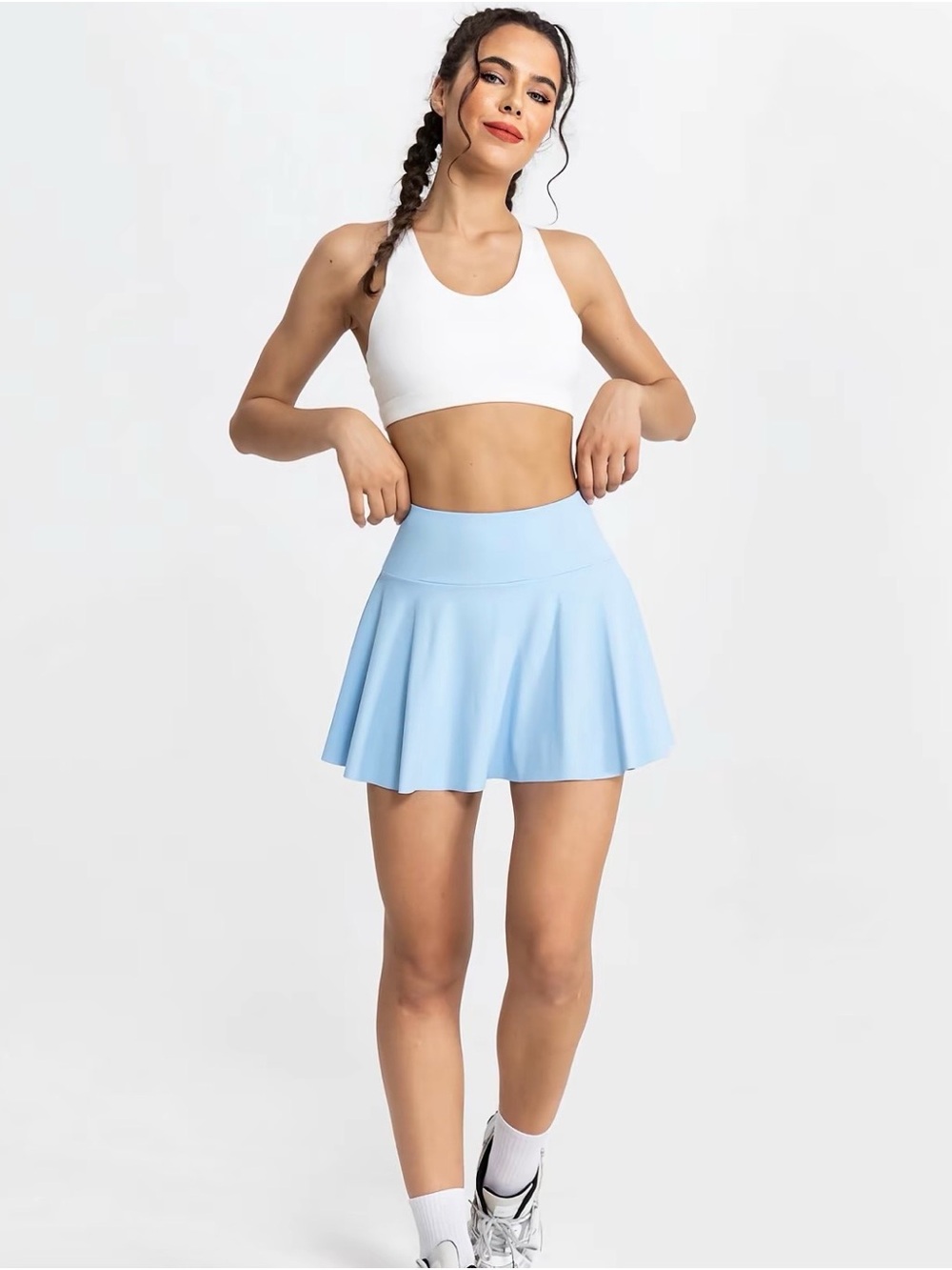 Light Blue Circle Skater Skirt with Wide Waistband
